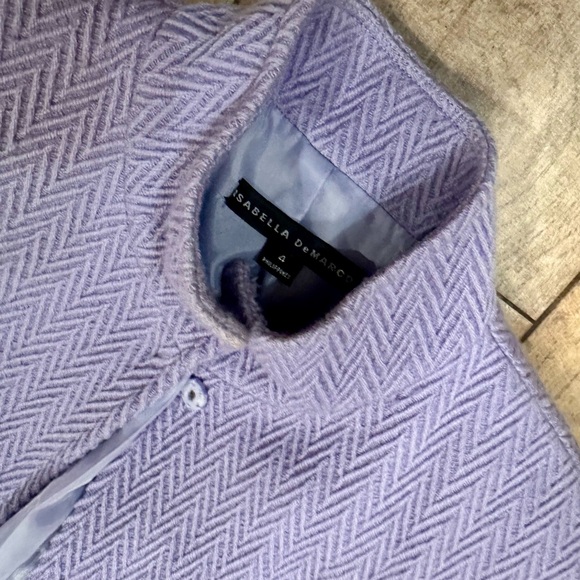 Chic Periwinkle Purple Herringbone Pea Coat Lined Button Down Fitted Flare - Picture 5 of 7